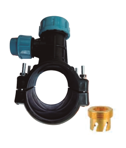 Collarín con conexión compresión, C/perforador y pernos, acero inoxidable PN-16